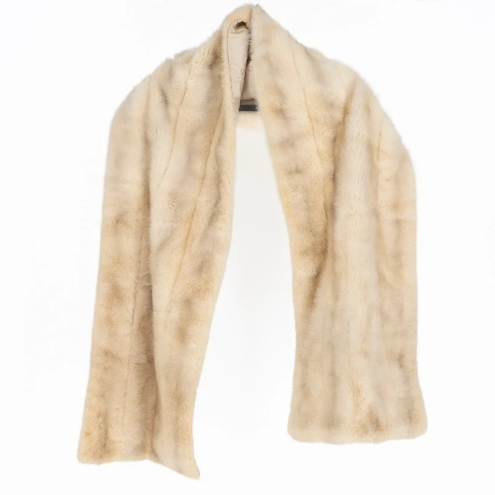 Vintage Genuine Fur Shawl Wrap Scarf Ivory
